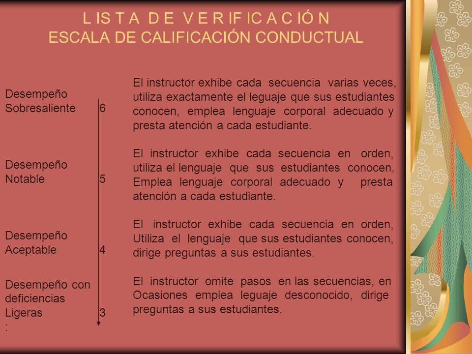 L IS T A D E V E R IF IC A C IÓ N ESCALA DE CALIFICACIÓN CONDUCTUAL