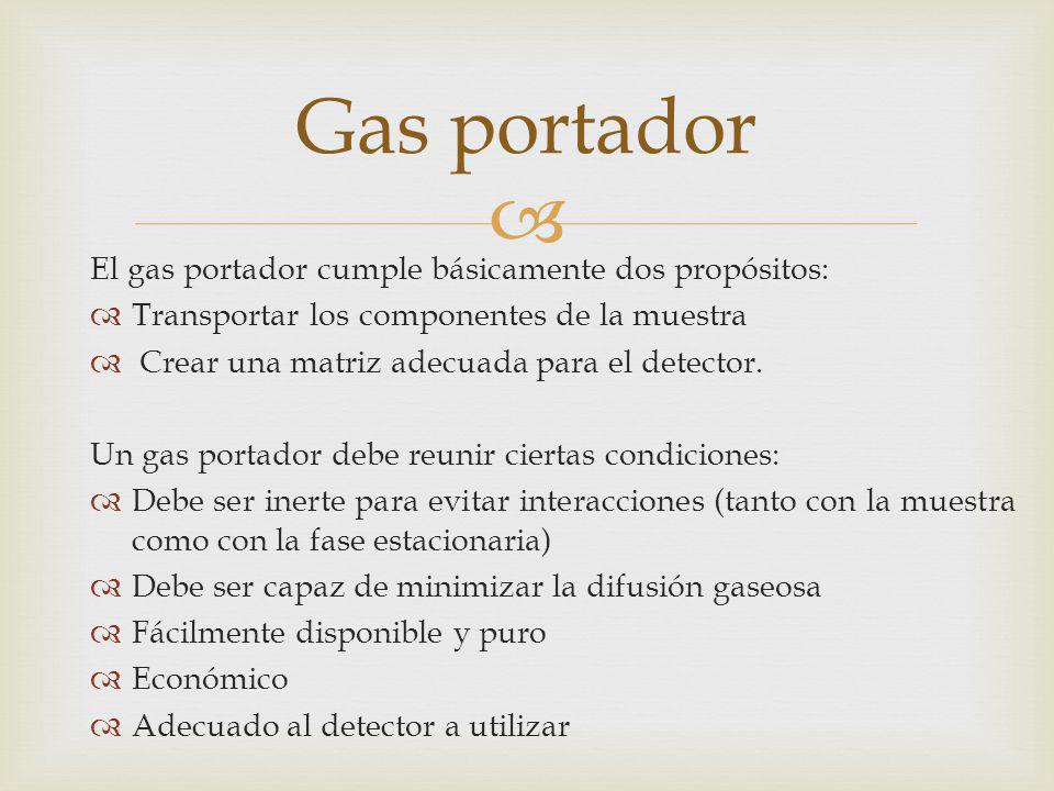 Gas portador El gas portador cumple básicamente dos propósitos: