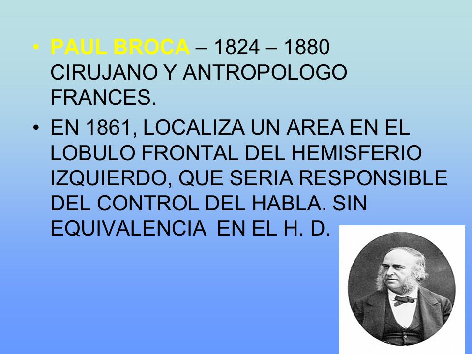 PAUL BROCA – 1824 – 1880 CIRUJANO Y ANTROPOLOGO FRANCES.