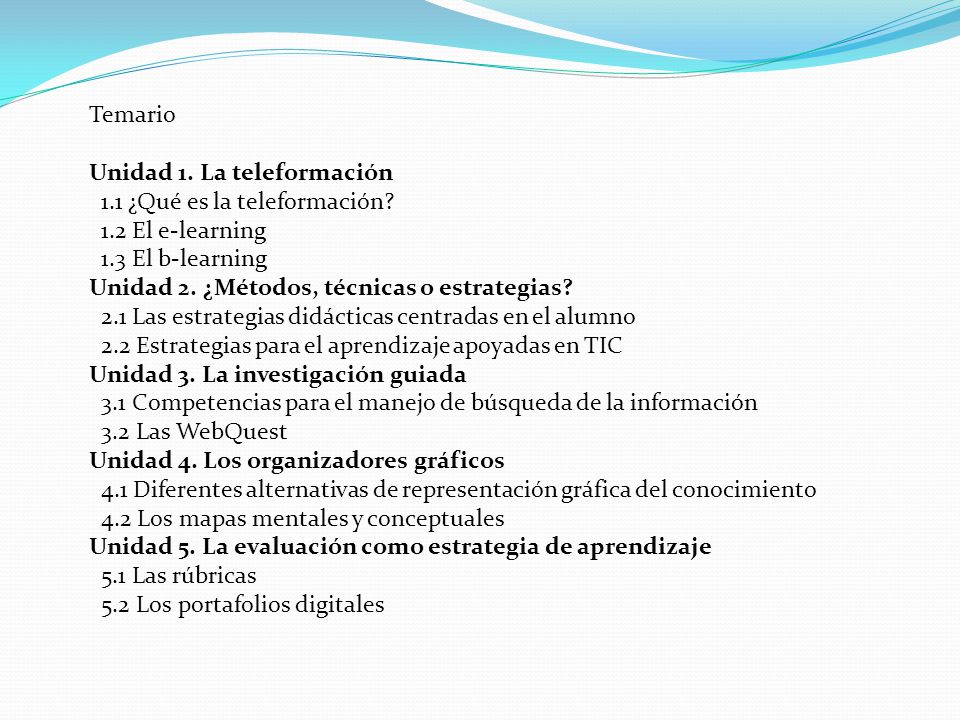 Temario Unidad 1. La teleformación
