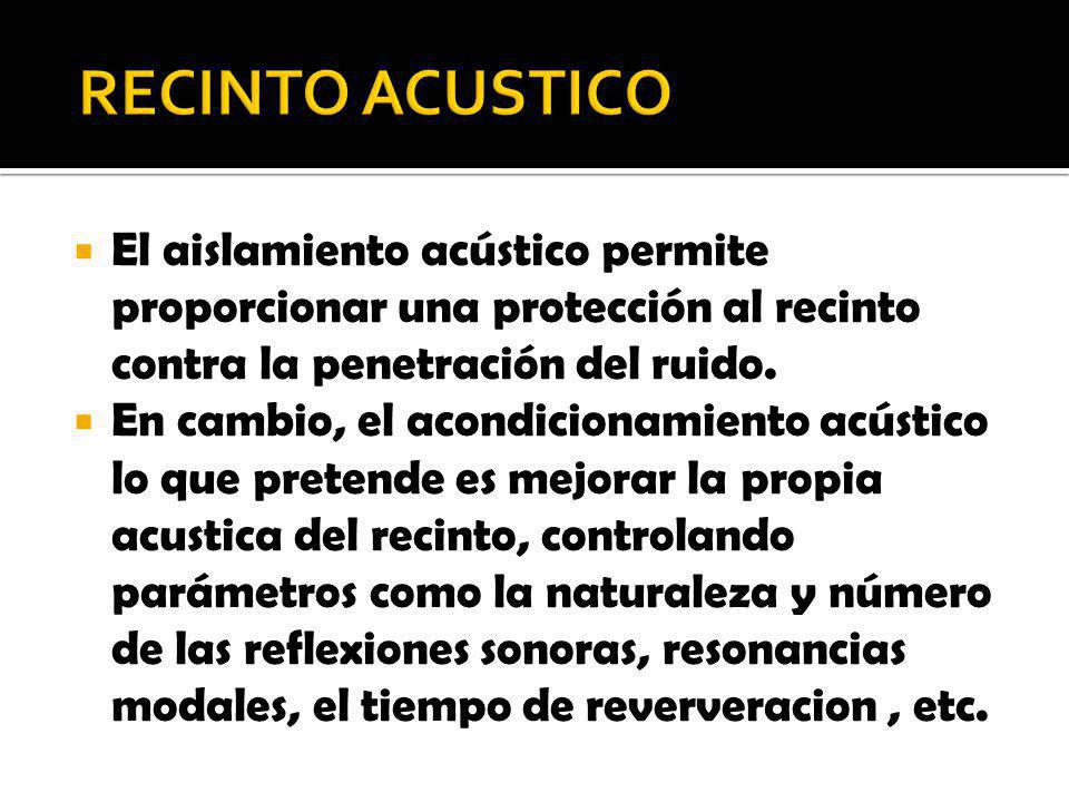 RECINTO ACUSTICO El aislamiento acústico permite proporcionar una protección al recinto contra la penetración del ruido.