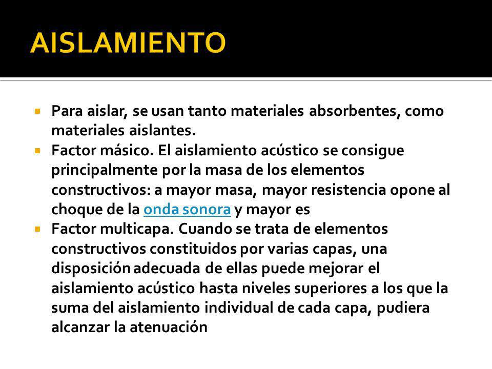 AISLAMIENTO Para aislar, se usan tanto materiales absorbentes, como materiales aislantes.