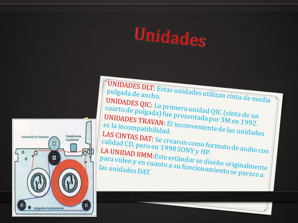 Unidades UNIDADES DLT: Estas unidades utilizan cinta de media pulgada de ancho.