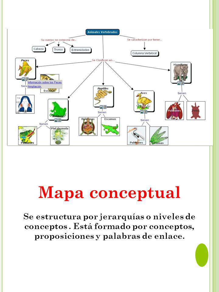 Mapa conceptual Se estructura por jerarquías o niveles de conceptos .