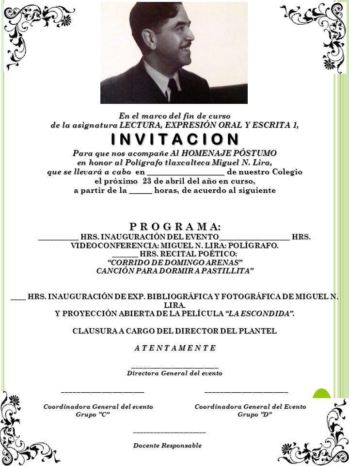 I N V I T A C I O N P R O G R A M A: En el marco del fin de curso