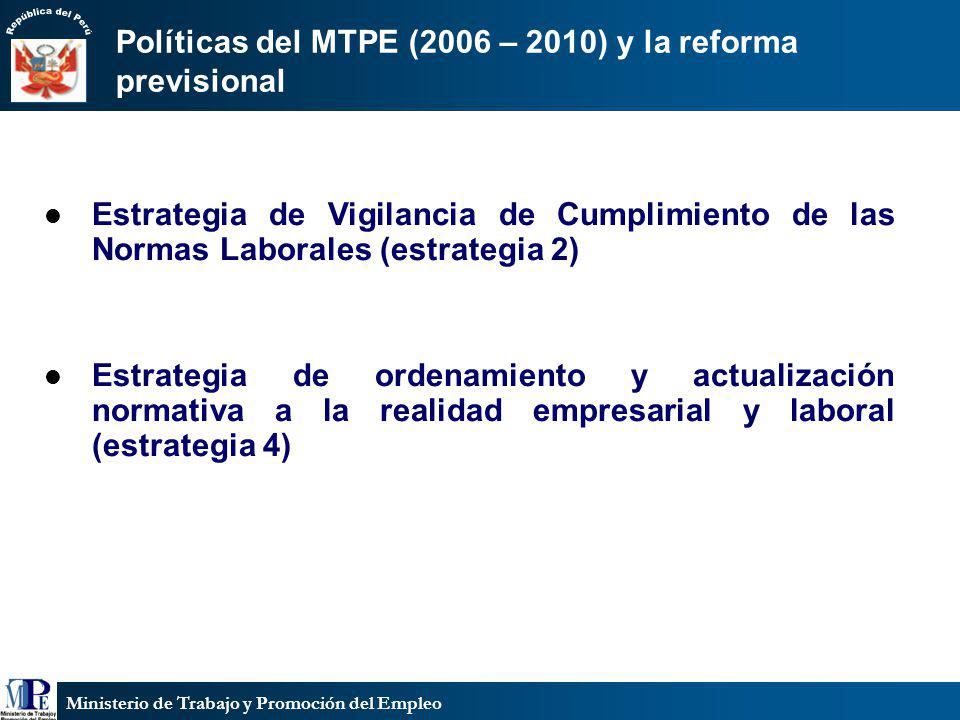 Políticas del MTPE (2006 – 2010) y la reforma previsional