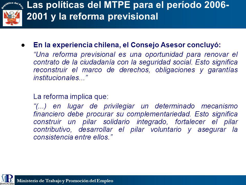 Las políticas del MTPE para el período y la reforma previsional