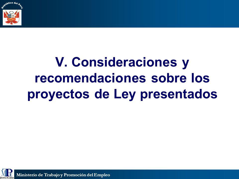 V. Consideraciones y recomendaciones sobre los proyectos de Ley presentados