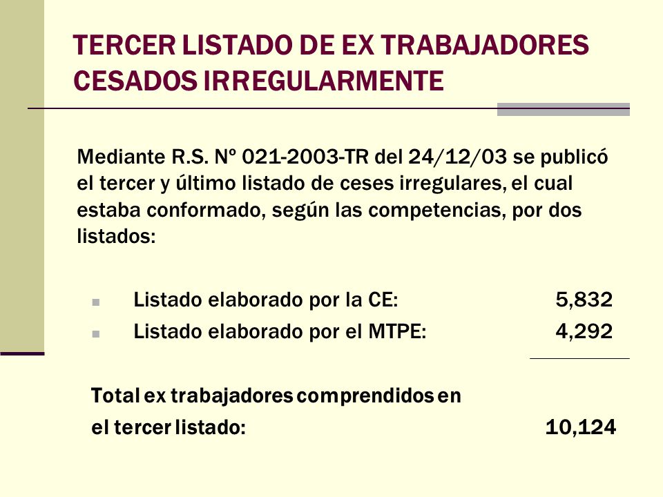TERCER LISTADO DE EX TRABAJADORES CESADOS IRREGULARMENTE