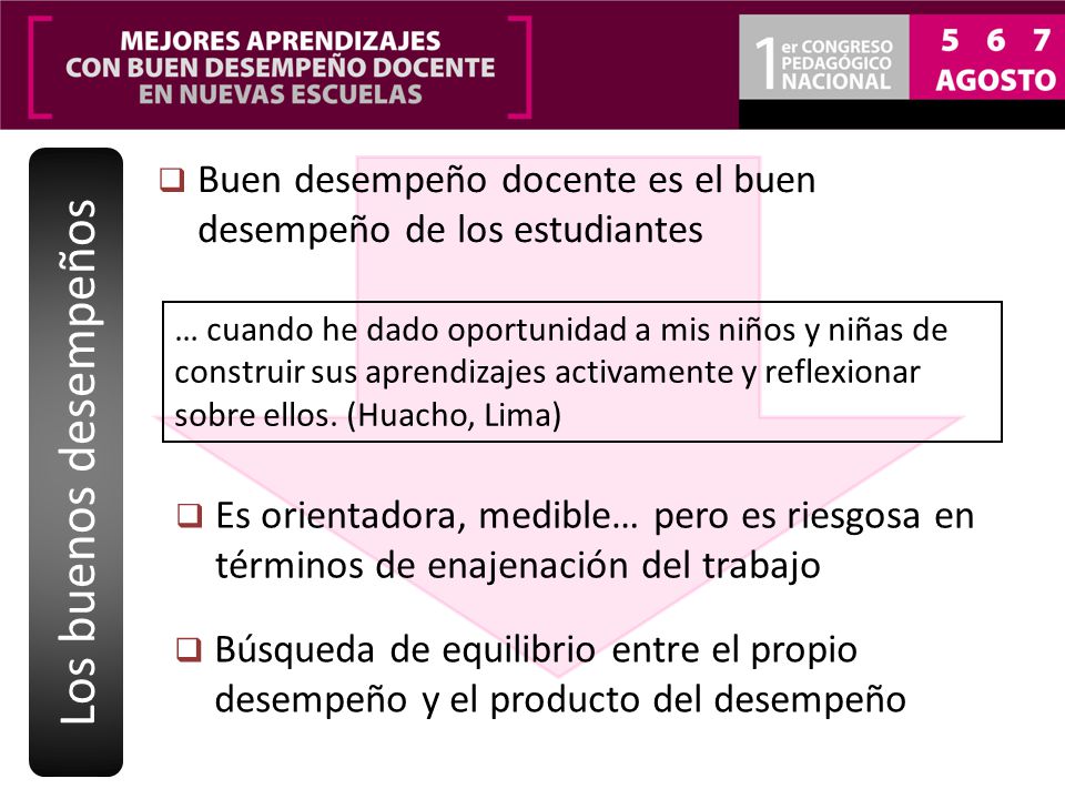 Los buenos desempeños Buen desempeño docente es el buen desempeño de los estudiantes.