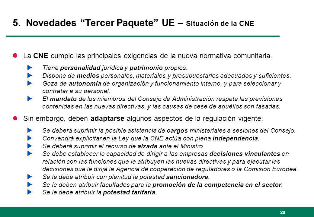 5. Novedades Tercer Paquete UE – Situación de la CNE
