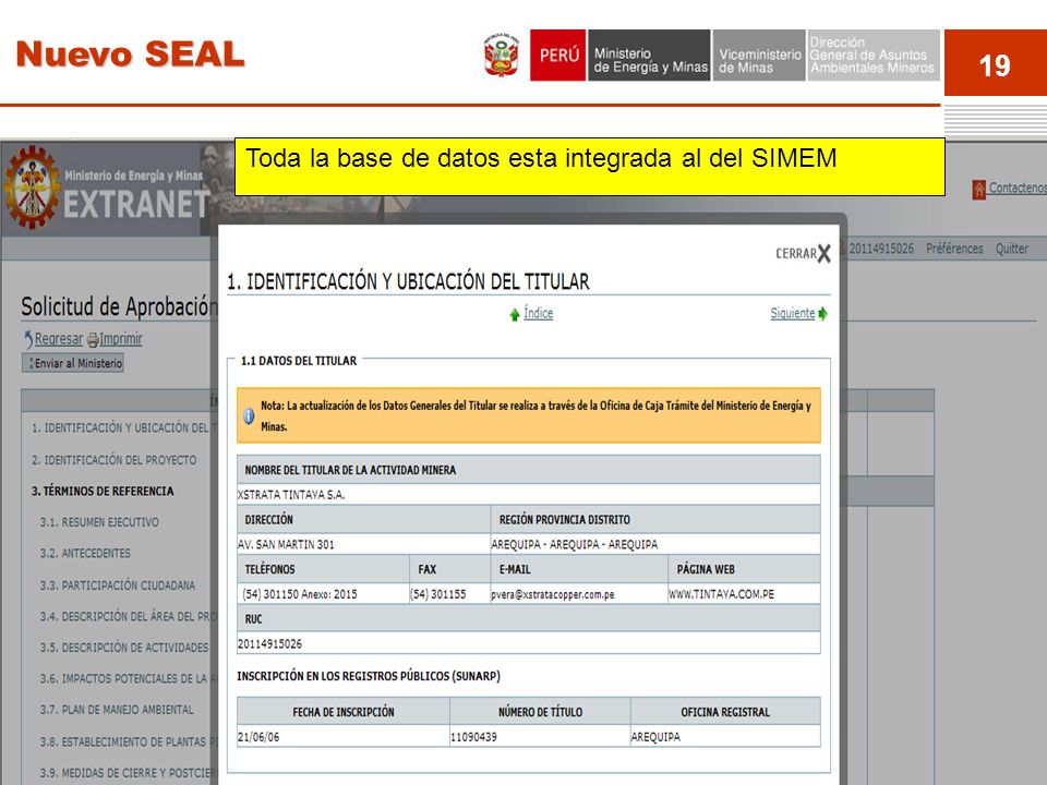 Nuevo SEAL Toda la base de datos esta integrada al del SIMEM Event 19