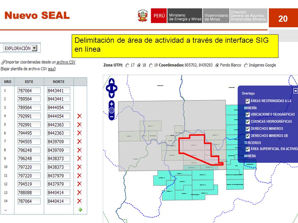 Nuevo SEAL Delimitación de área de actividad a través de interface SIG en línea Event 20