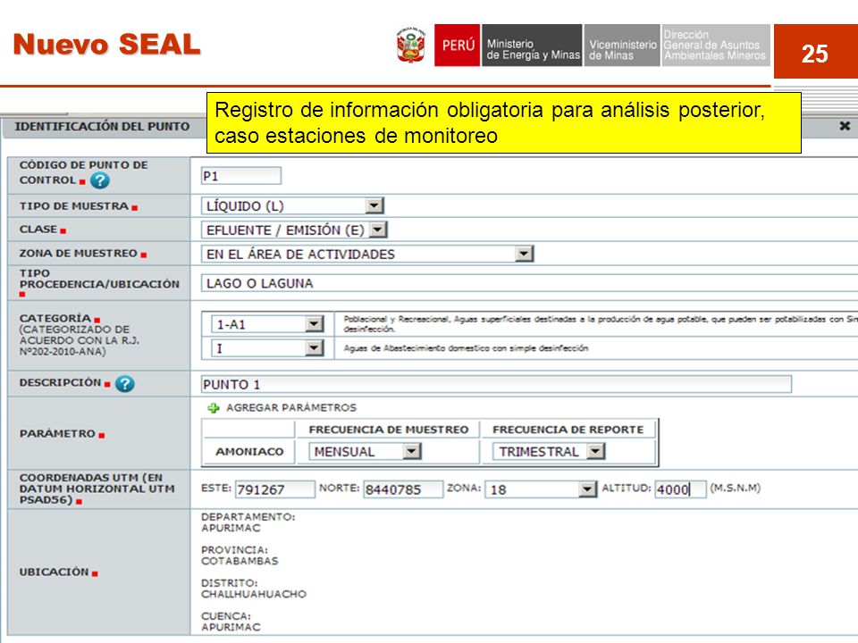 Nuevo SEAL Registro de información obligatoria para análisis posterior, caso estaciones de monitoreo.