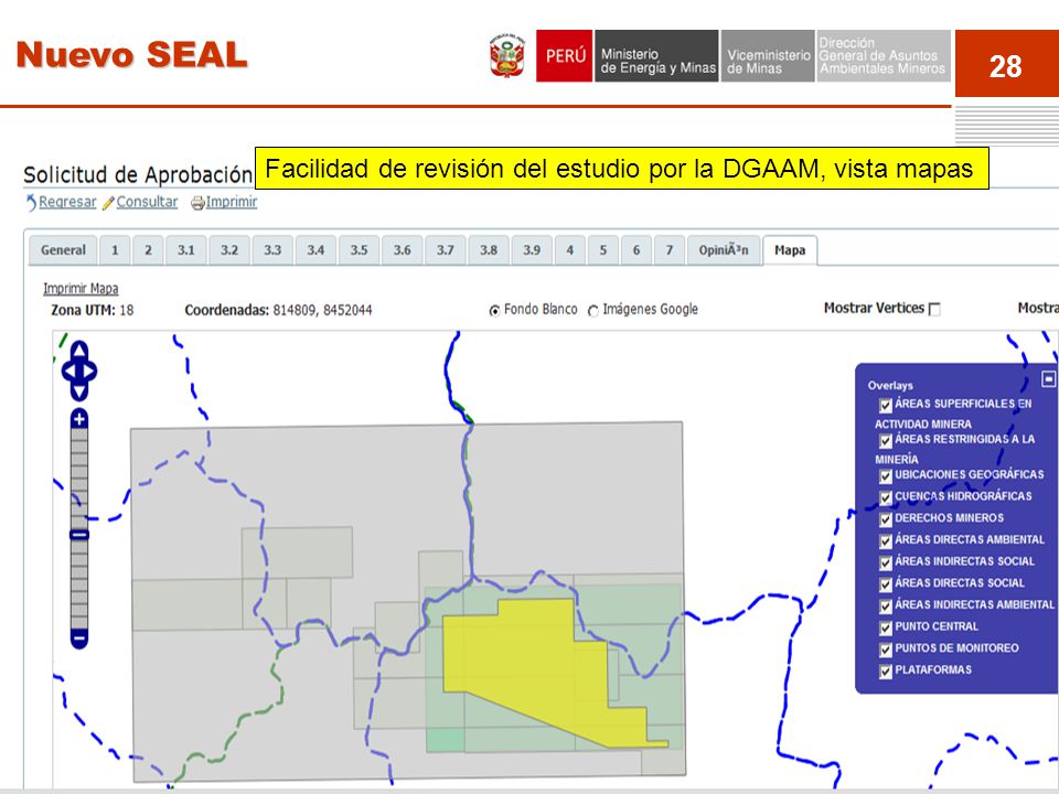 Nuevo SEAL Facilidad de revisión del estudio por la DGAAM, vista mapas