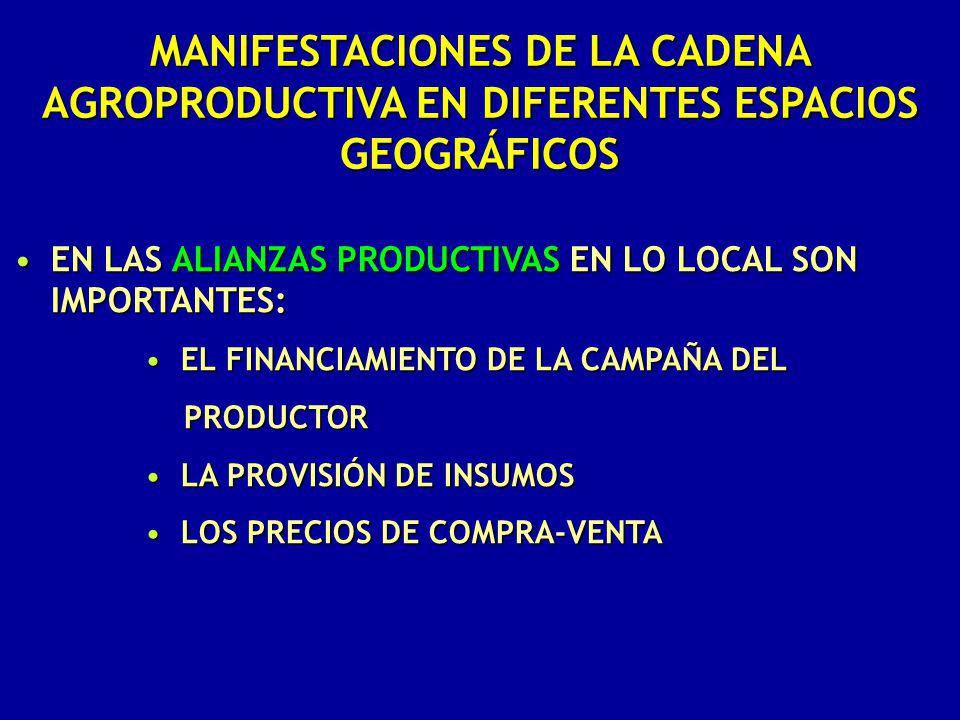 MANIFESTACIONES DE LA CADENA AGROPRODUCTIVA EN DIFERENTES ESPACIOS GEOGRÁFICOS