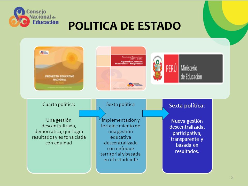 POLITICA DE ESTADO Sexta política: