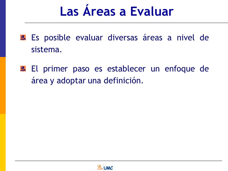 Las Áreas a Evaluar Es posible evaluar diversas áreas a nivel de sistema.