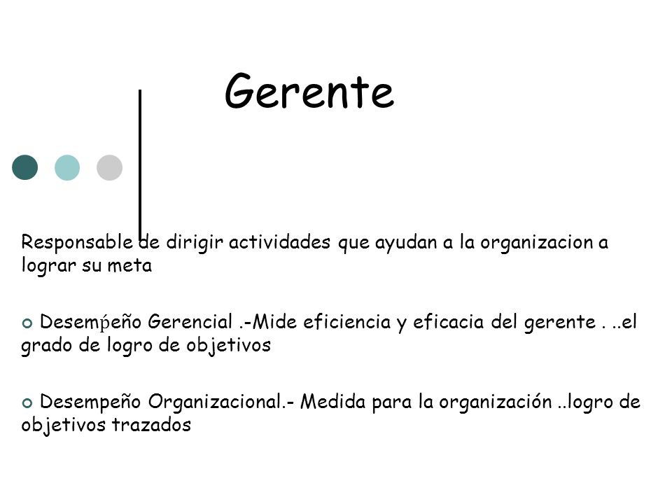 Gerente Responsable de dirigir actividades que ayudan a la organizacion a lograr su meta.
