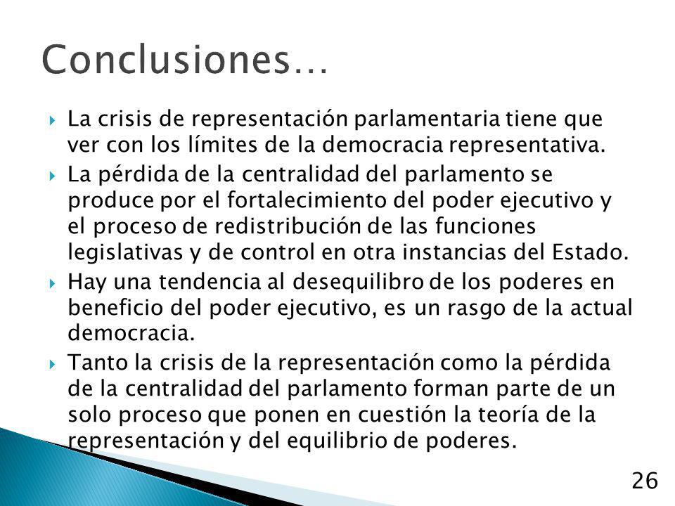 Conclusiones… La crisis de representación parlamentaria tiene que ver con los límites de la democracia representativa.