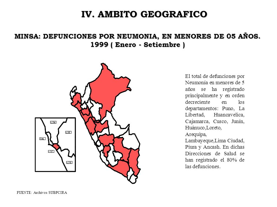 IV. AMBITO GEOGRAFICO MINSA: DEFUNCIONES POR NEUMONIA, EN MENORES DE 05 AÑOS ( Enero - Setiembre )