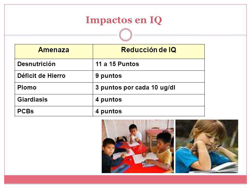 Impactos en IQ Amenaza Reducción de IQ Desnutrición 11 a 15 Puntos