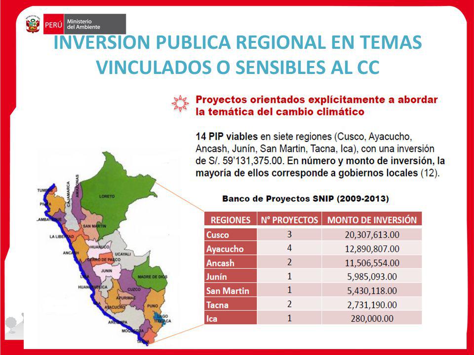 INVERSION PUBLICA REGIONAL EN TEMAS VINCULADOS O SENSIBLES AL CC