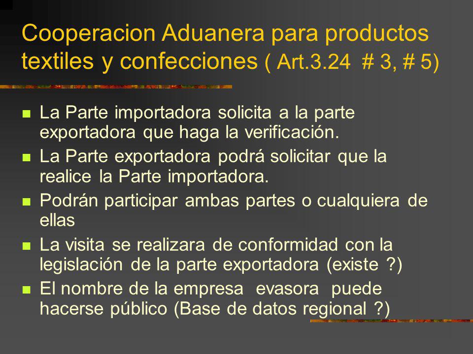 Cooperacion Aduanera para productos textiles y confecciones ( Art. 3