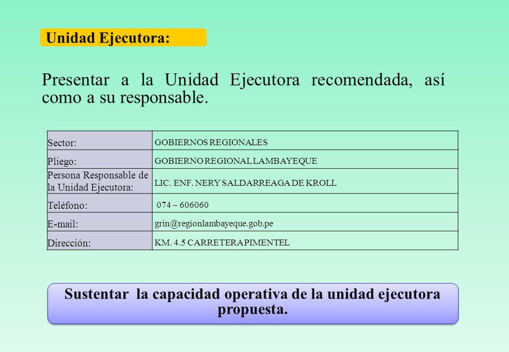 Sustentar la capacidad operativa de la unidad ejecutora propuesta.