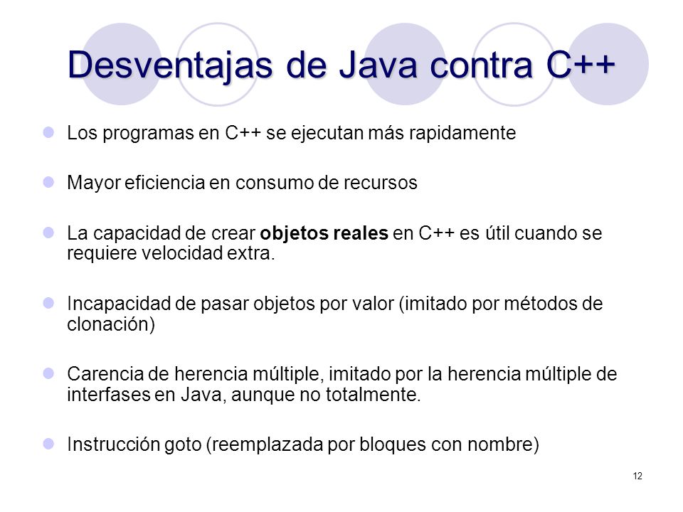 Desventajas de Java contra C++