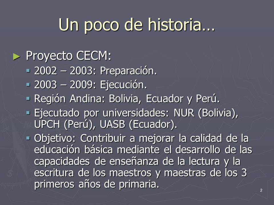 Un poco de historia… Proyecto CECM: 2002 – 2003: Preparación.