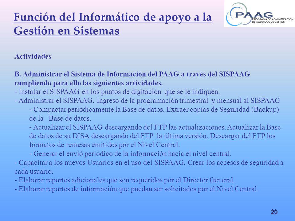 Función del Informático de apoyo a la Gestión en Sistemas