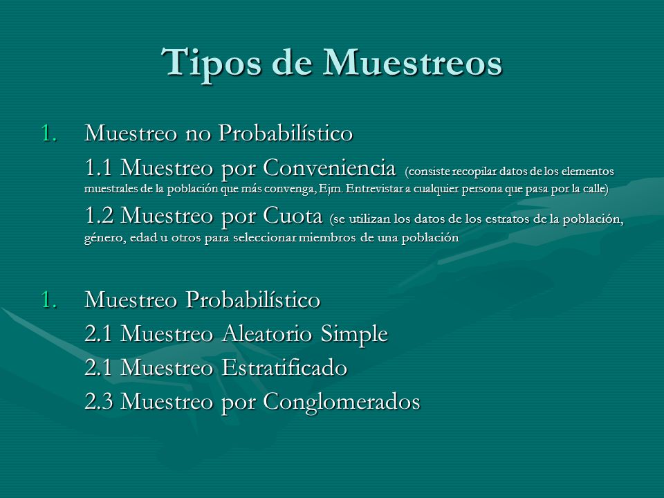 Tipos de Muestreos Muestreo no Probabilístico