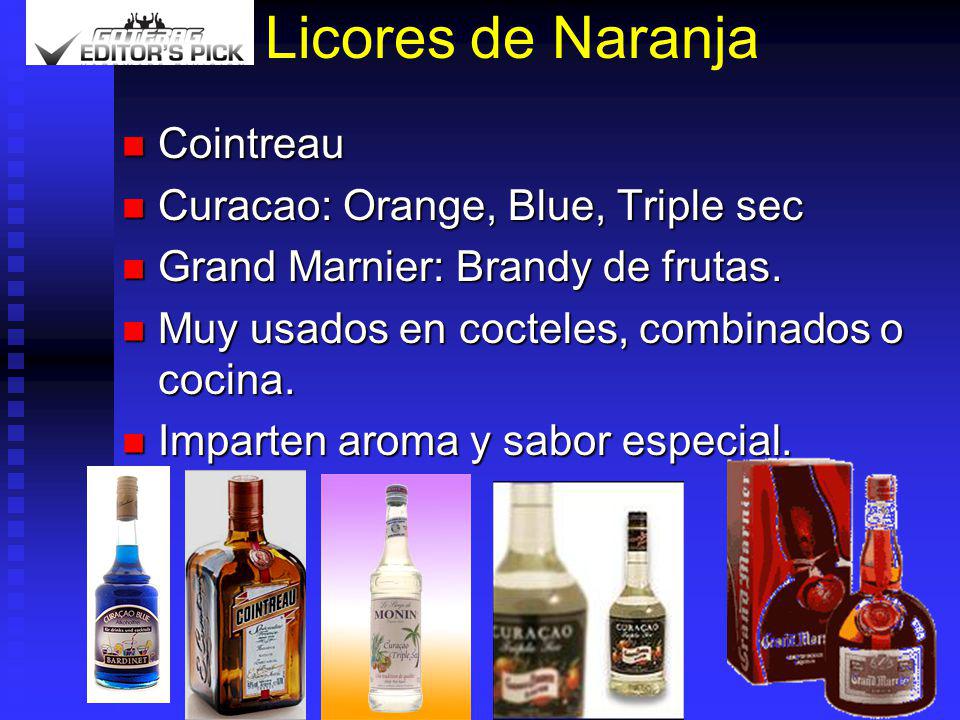 Licores de Naranja Cointreau Curacao: Orange, Blue, Triple sec