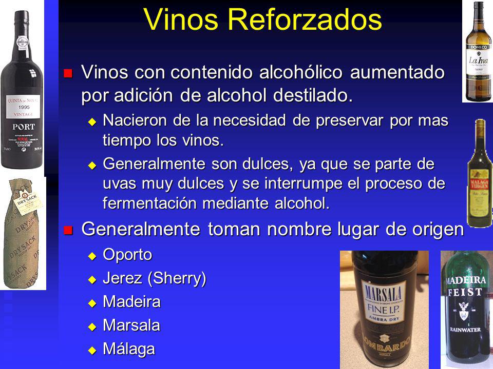 Vinos Reforzados Vinos con contenido alcohólico aumentado por adición de alcohol destilado.