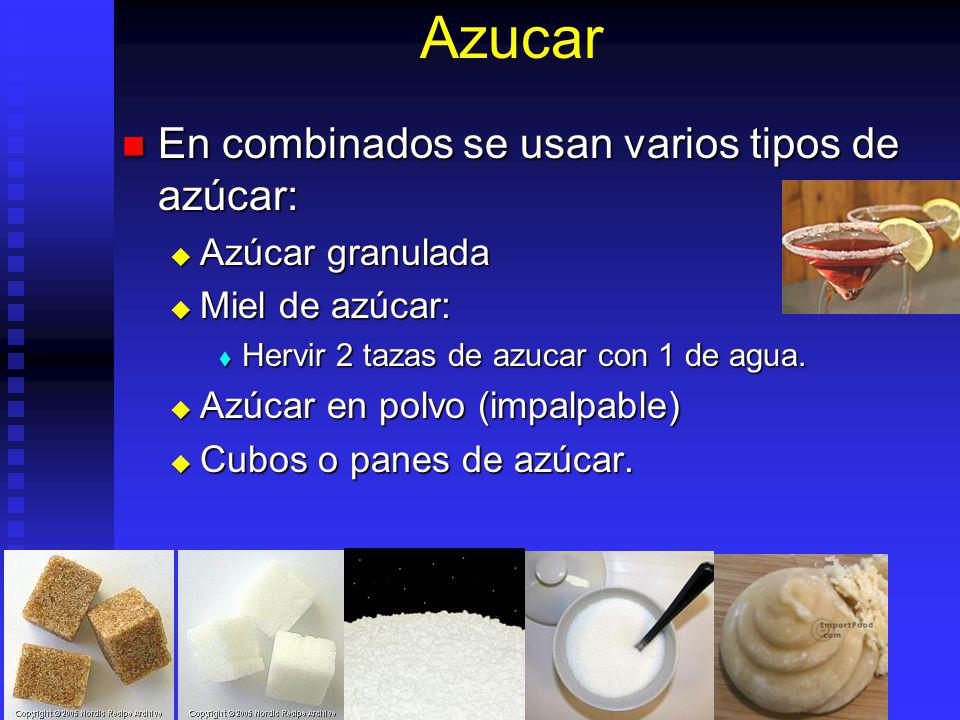 Azucar En combinados se usan varios tipos de azúcar: Azúcar granulada