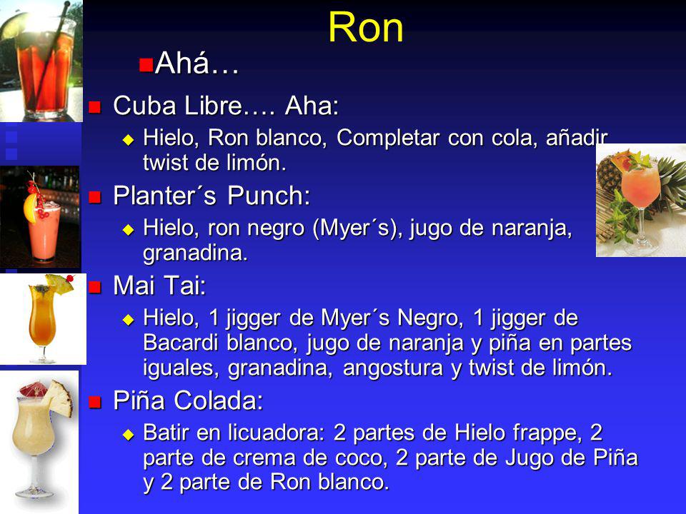 Ron Ahá… Cuba Libre…. Aha: Planter´s Punch: Mai Tai: Piña Colada: