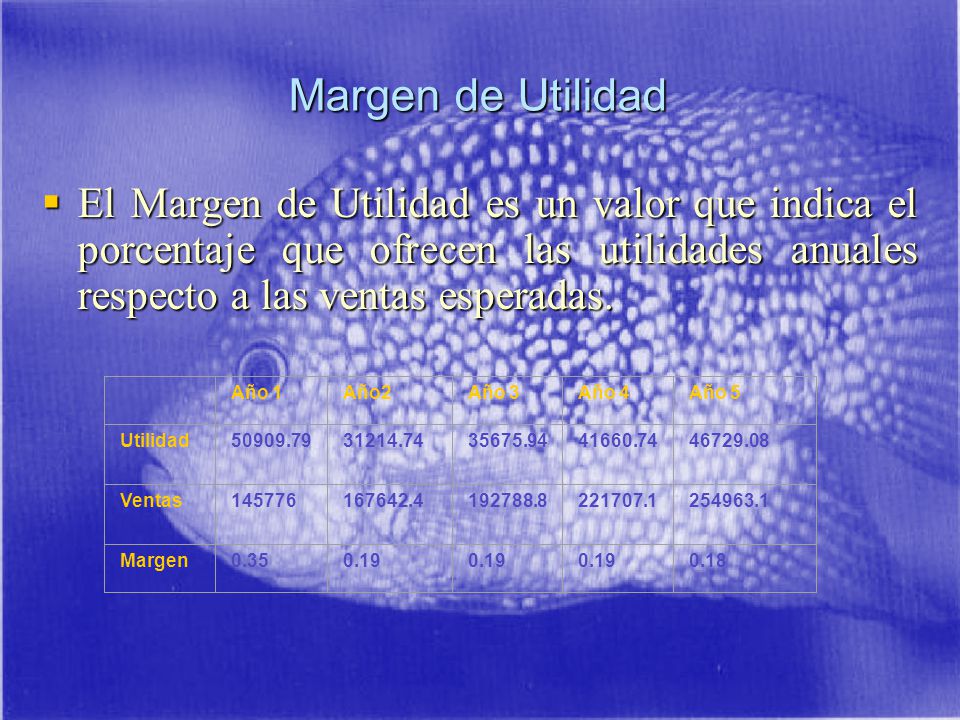 Margen de Utilidad El Margen de Utilidad es un valor que indica el porcentaje que ofrecen las utilidades anuales respecto a las ventas esperadas.