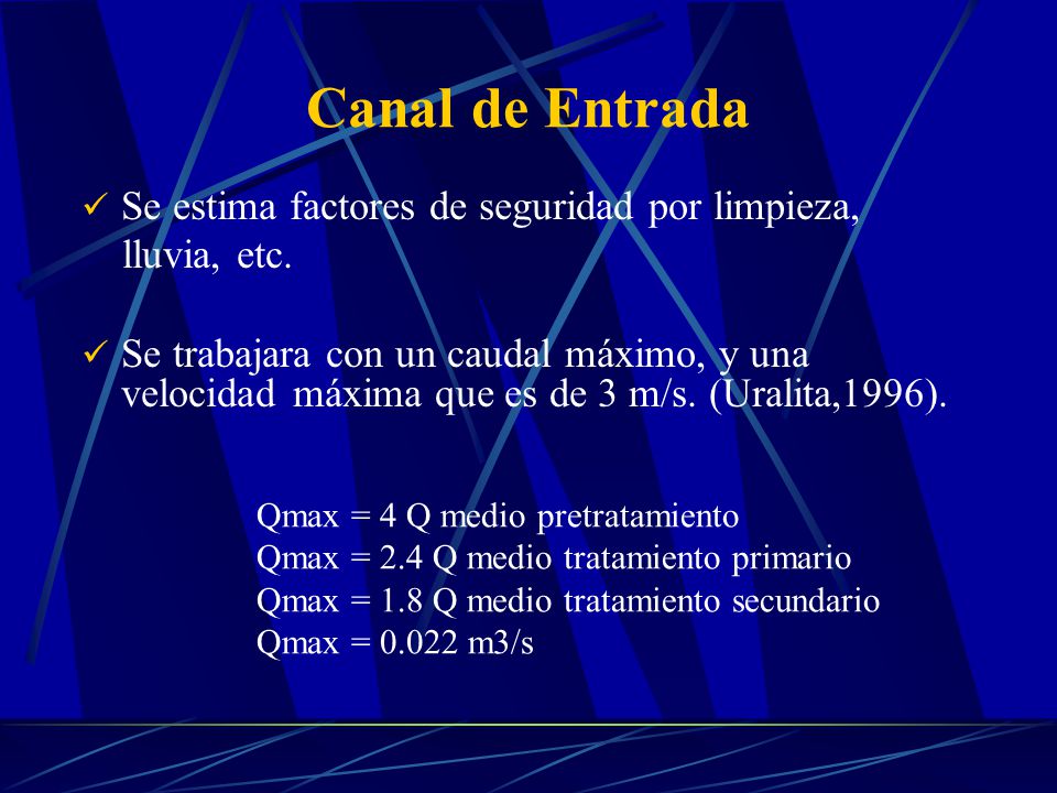 Canal de Entrada Se estima factores de seguridad por limpieza,