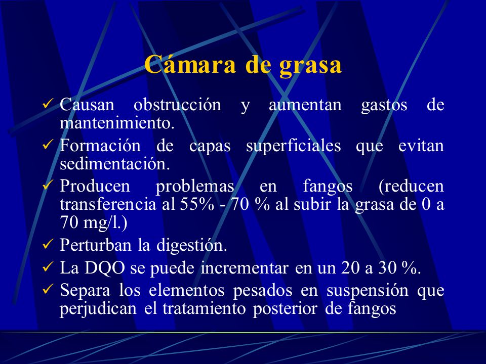Cámara de grasa Causan obstrucción y aumentan gastos de mantenimiento.