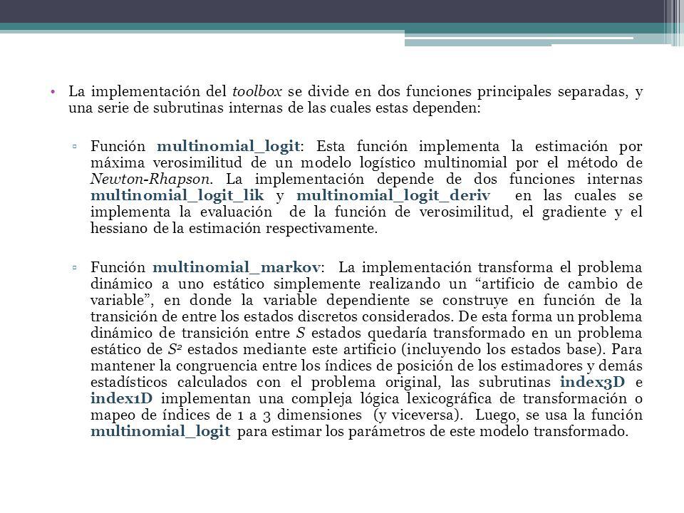 La implementación del toolbox se divide en dos funciones principales separadas, y una serie de subrutinas internas de las cuales estas dependen: