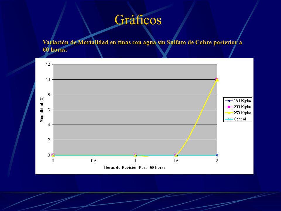 Gráficos Variación de Mortalidad en tinas con agua sin Sulfato de Cobre posterior a 60 horas.