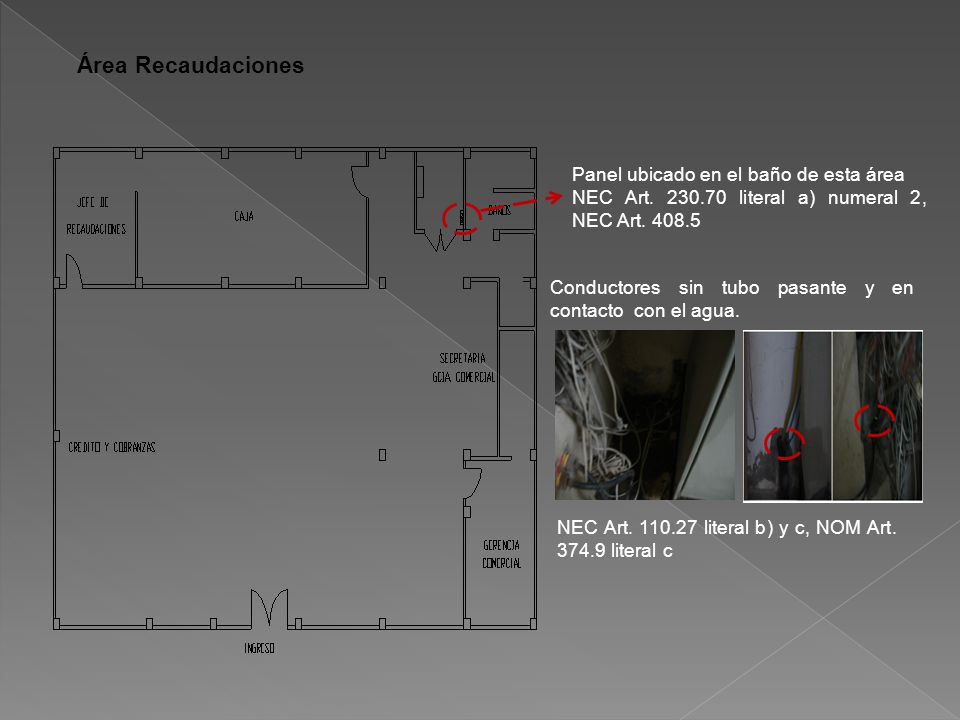 Área Recaudaciones Panel ubicado en el baño de esta área