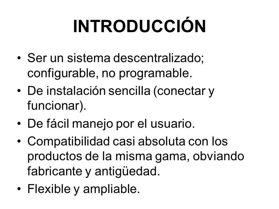 Introducción Ser un sistema descentralizado; configurable, no programable. De instalación sencilla (conectar y funcionar).