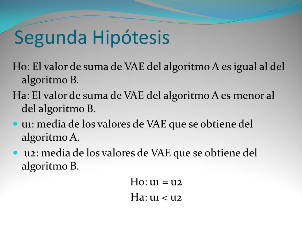 Segunda Hipótesis Ho: El valor de suma de VAE del algoritmo A es igual al del algoritmo B.