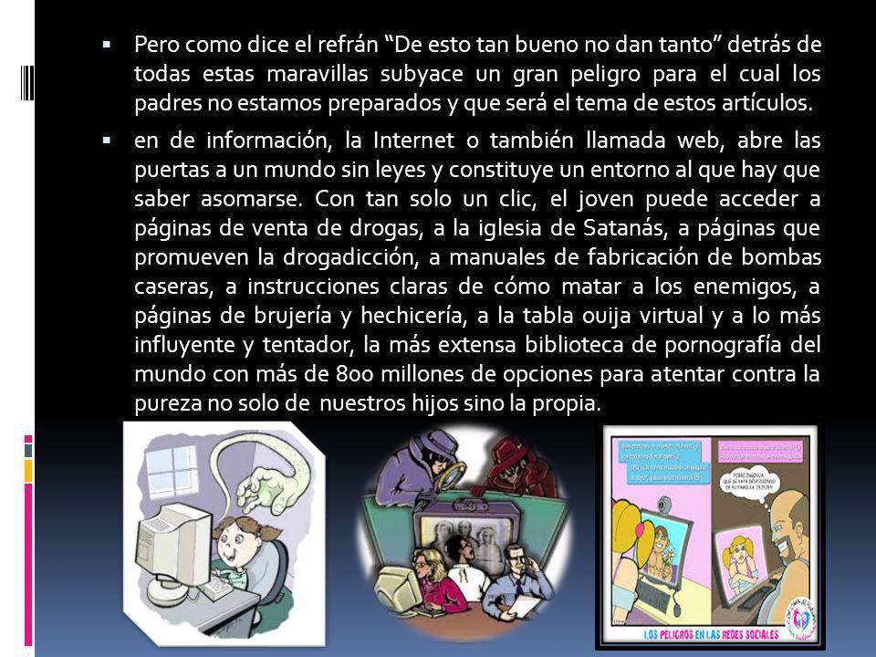 Pero como dice el refrán De esto tan bueno no dan tanto detrás de todas estas maravillas subyace un gran peligro para el cual los padres no estamos preparados y que será el tema de estos artículos.