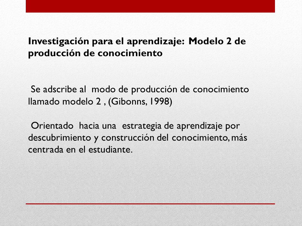 Investigación para el aprendizaje: Modelo 2 de producción de conocimiento