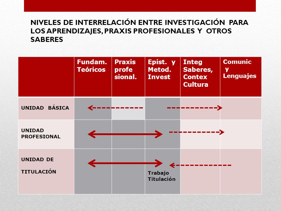 NIVELES DE INTERRELACIÓN ENTRE INVESTIGACIÓN PARA LOS APRENDIZAJES, PRAXIS PROFESIONALES Y OTROS SABERES