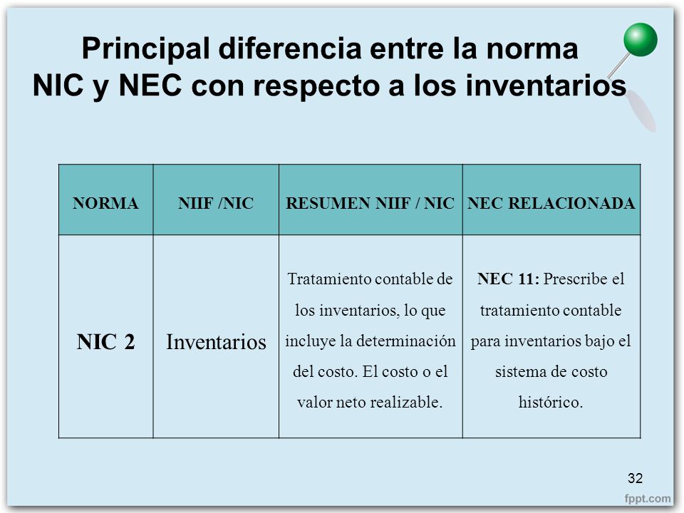 Principal diferencia entre la norma NIC y NEC con respecto a los inventarios