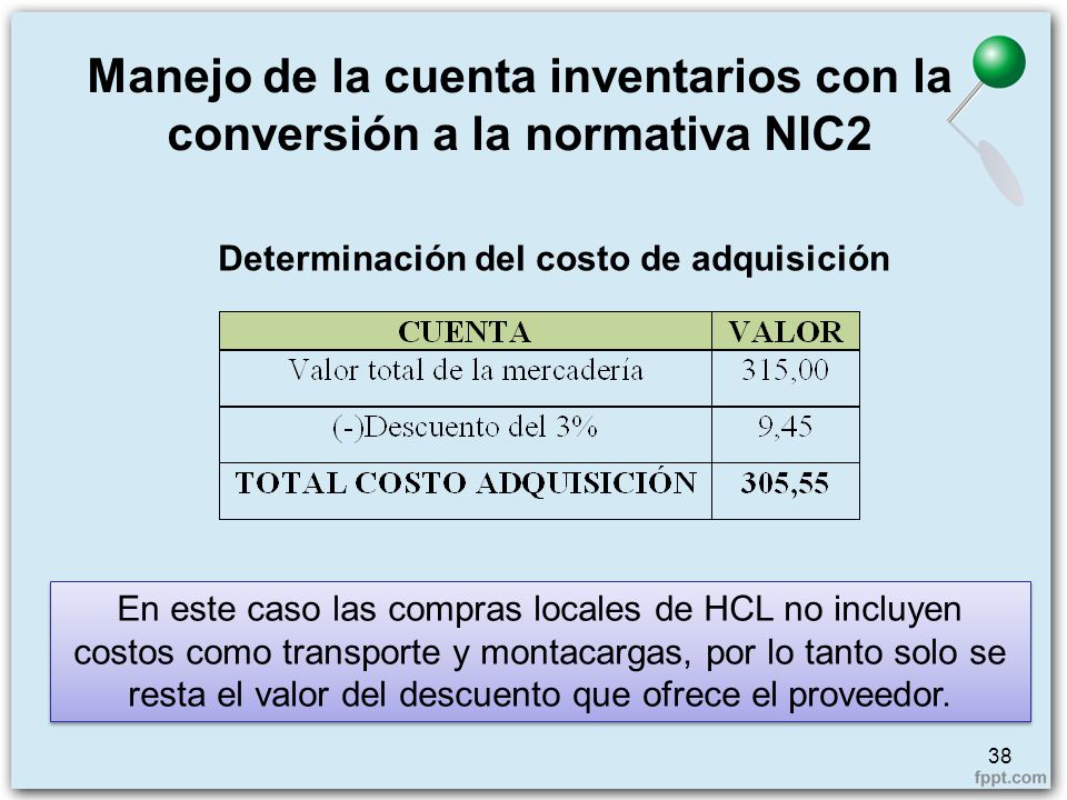 Manejo de la cuenta inventarios con la conversión a la normativa NIC2